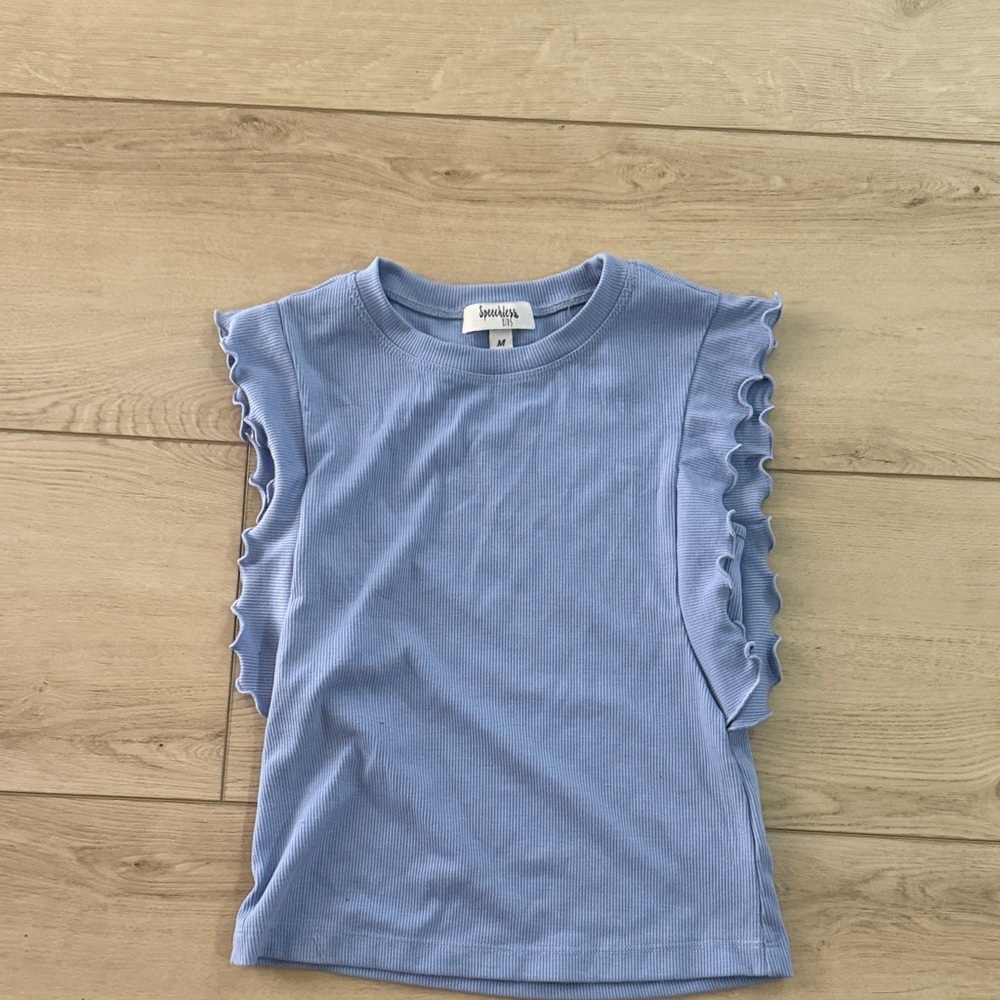 Speechless Blue Ruffle Sleeve Muscle Tee